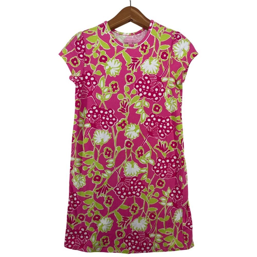Lilly Pulitzer Girls TShirt Dress Sz XL Kelsea Hottie Pink Jersey Knit Floral